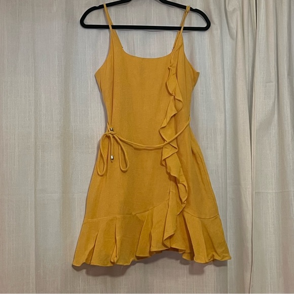 NWT Saints & Secrets Hart Flowy Chiffon Yellow Ruffle Mini Dress Yellow Sz Large - Picture 12 of 12